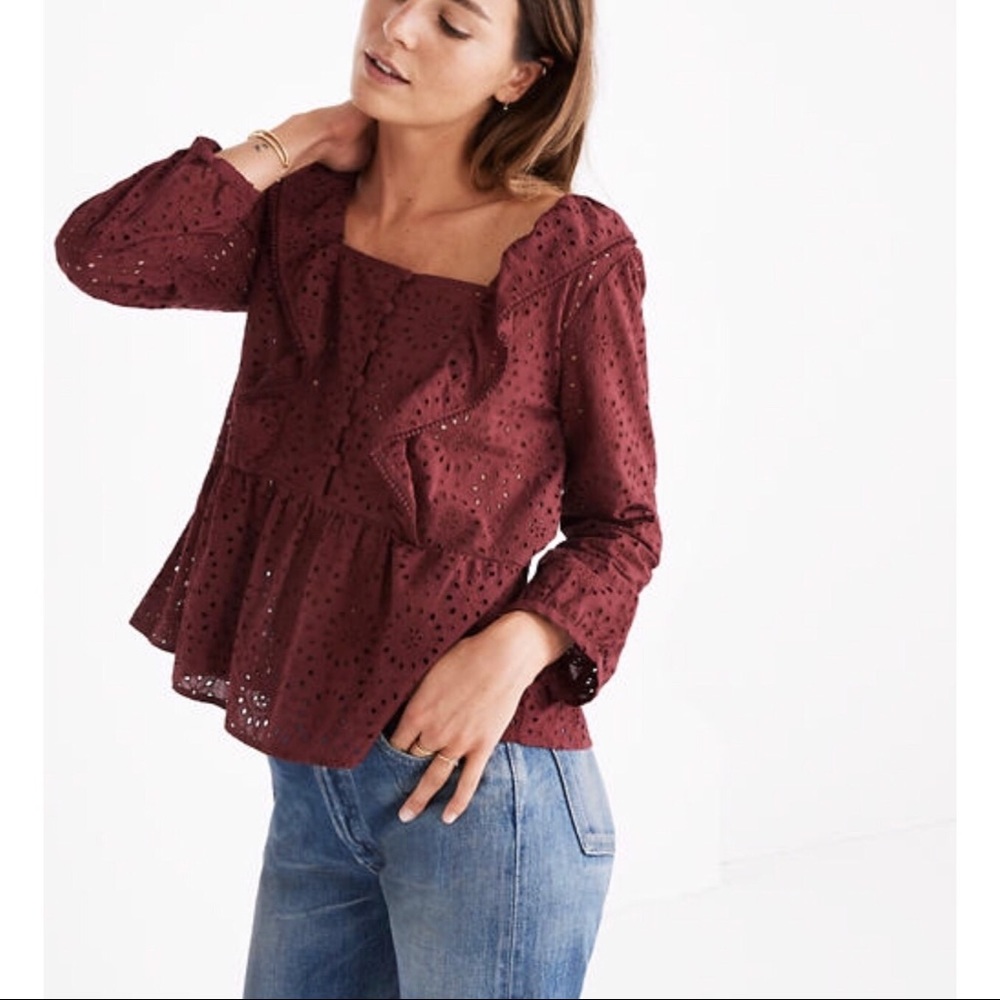 Madewell Eyelet Long Sleeve Blouse Size S
